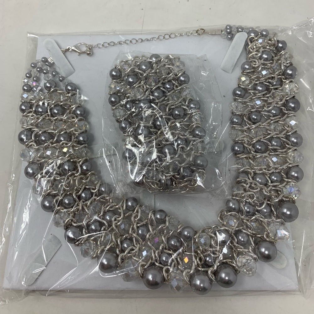 The skyline Collection silver tone silver beaded choker necklace and bracelet